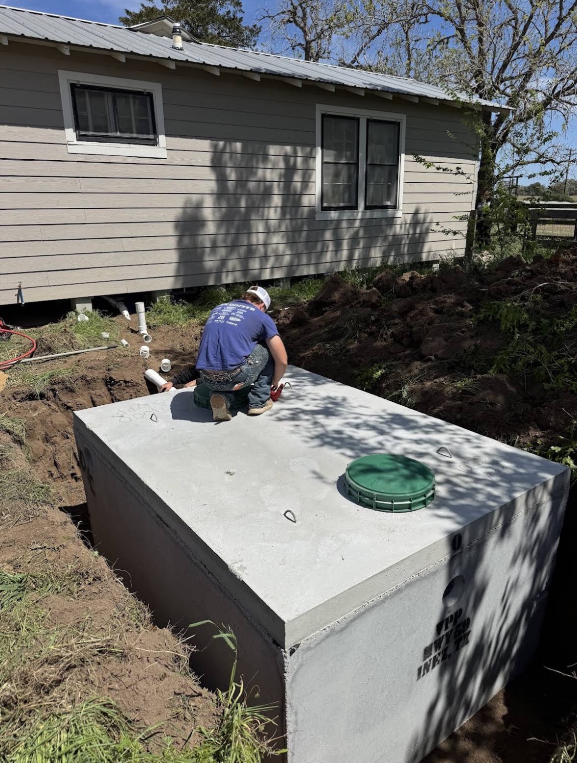 Septic tank pipe connection work